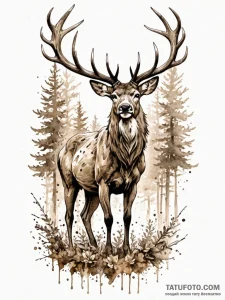 Atomic stag standing in data forest, artistic... - эскиз тату (№1752290254_0, 12.07.2025 03:17) — Tatufoto.com