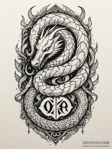 Quartz serpent devouring ancient rune, concep... - эскиз тату (№1752290338_0, 12.07.2025 03:18) — Tatufoto.com