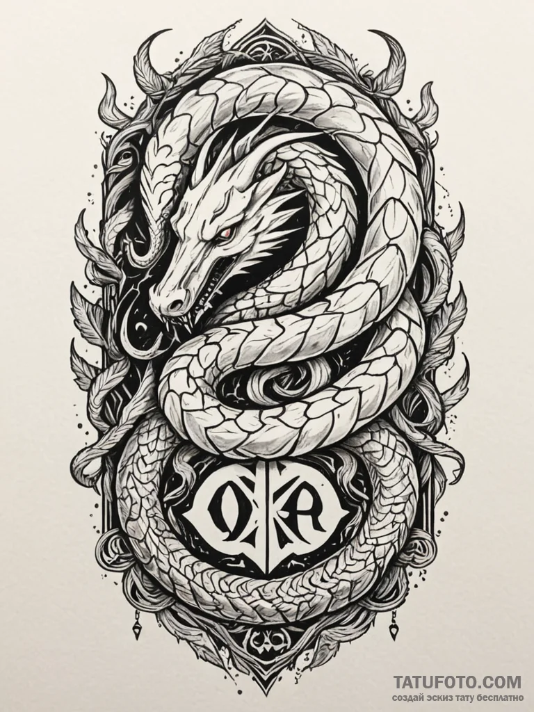 Quartz serpent devouring ancient rune, concep… — эскиз тату (№1752290338_0, 12.07.2025 03:18) — Tatufoto.com