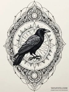 Raven mirror swallowing reflection, tattoo fl... - эскиз тату (№1752290421_0, 12.07.2025 03:20) — Tatufoto.com