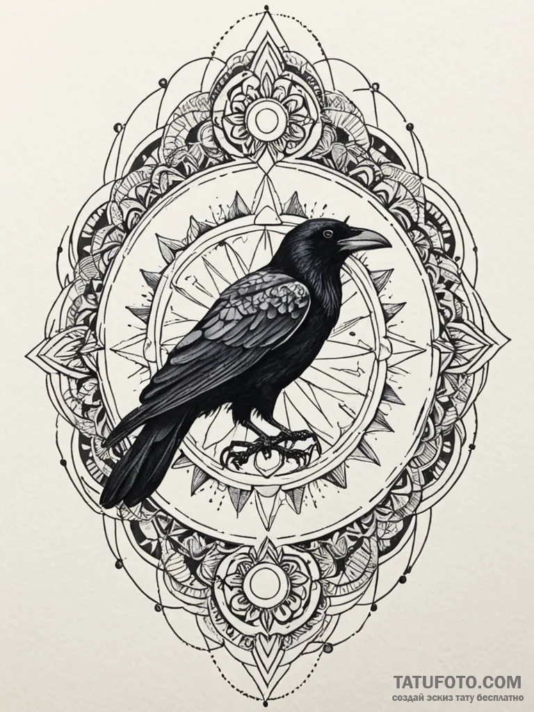 Raven mirror swallowing reflection, tattoo fl... - эскиз тату (№1752290421_0, 12.07.2025 03:20) — Tatufoto.com