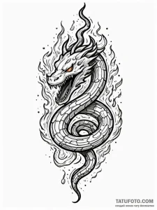 Hallowed serpent devouring celestial flame, c... - эскиз тату (№1752290590_0, 12.07.2025 03:23) — Tatufoto.com