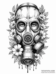 Gas mask with flowers growing from it - эскиз тату (№1752290922_0, 12.07.2025 03:28) — Tatufoto.com