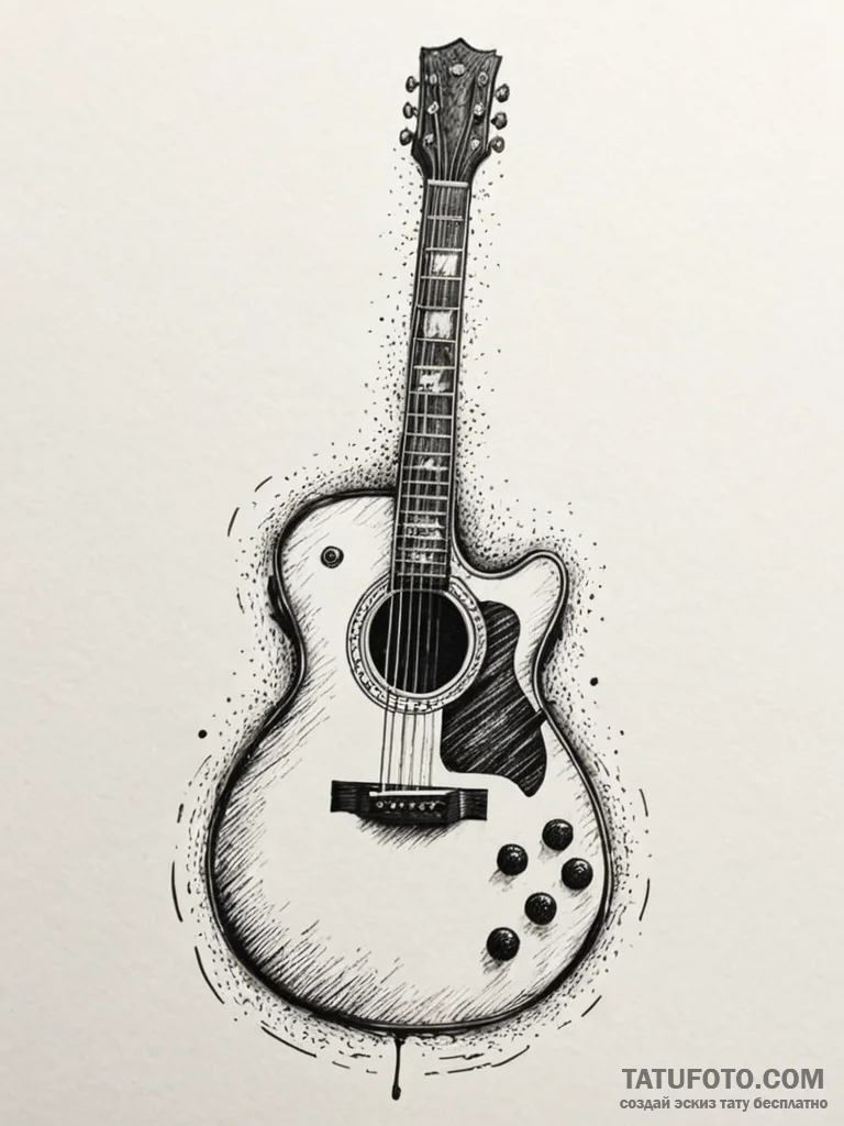 Guitar, concept art for tattoo, stylized inte... - эскиз тату (№1752291004_0, 12.07.2025 03:30) — Tatufoto.com