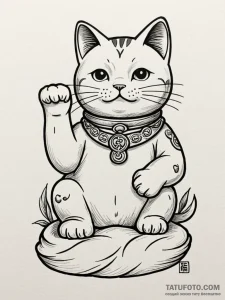 Lucky cat (maneki-neko) waving, ink illustrat... - эскиз тату (№1752291088_0, 12.07.2025 03:31) — Tatufoto.com