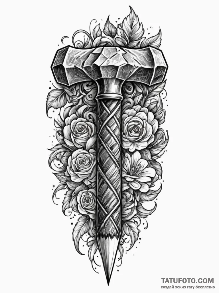 Stonemason’s chisel and hammer, concept art f… — эскиз тату (№1752291338_0, 12.07.2025 03:35) — Tatufoto.com