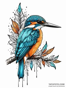 Kingfisher bird with iridescent, jewel-toned... - эскиз тату (№1752291421_0, 12.07.2025 03:37) — Tatufoto.com