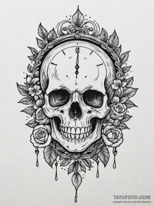 Memento mori: a skull, a watch, and a snuffed... - эскиз тату (№1752291594_0, 12.07.2025 03:39) — Tatufoto.com
