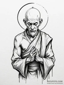 Monk, tattoo sketch design, rough sketchy lin... - эскиз тату (№1752291844_0, 12.07.2025 03:44) — Tatufoto.com