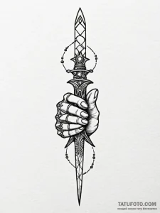 Opal dagger gripped by skeletal hand, tattoo... - эскиз тату (№1752292264_0, 12.07.2025 03:51) — Tatufoto.com