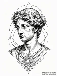 Vaporwave bust of a roman statue, tattoo line... - эскиз тату (№1752292347_0, 12.07.2025 03:52) — Tatufoto.com