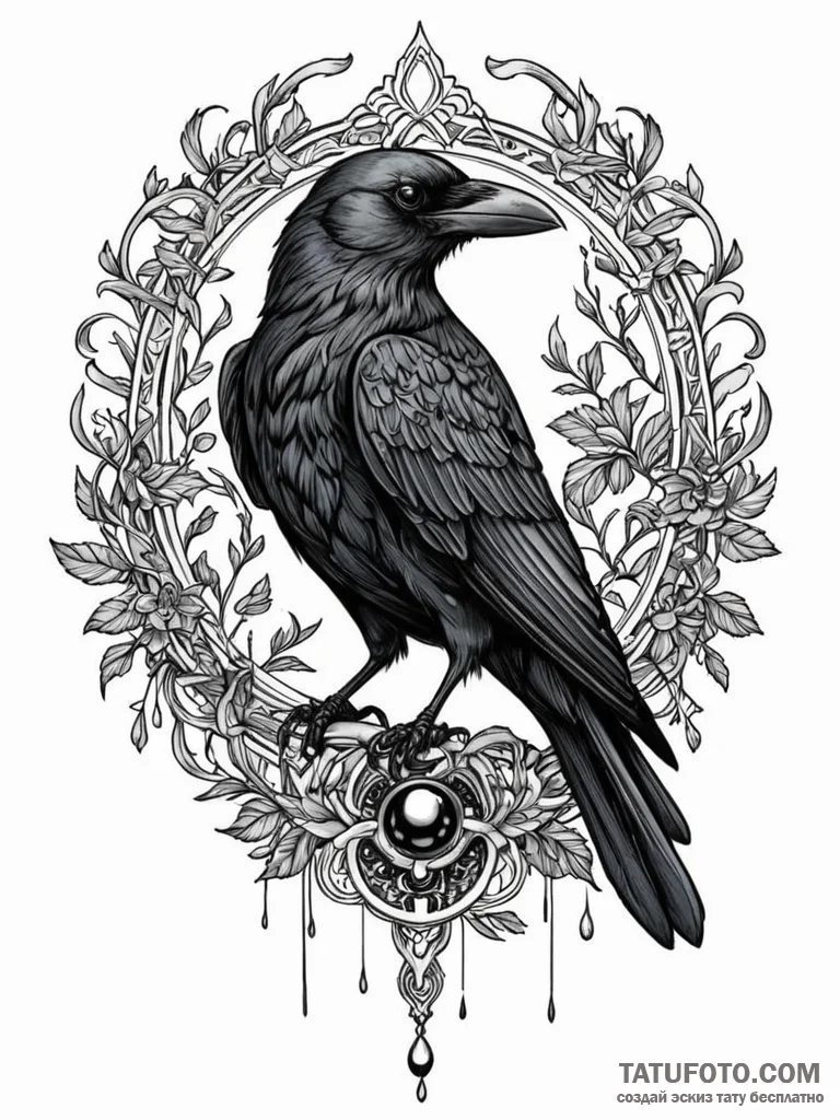 Abyssal crow with empty sockets, artistic tat... - эскиз тату (№1752292432_0, 12.07.2025 03:53) — Tatufoto.com