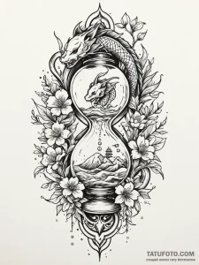 Old hourglass with wildflowers growing inside... - эскиз тату (№1752292515_0, 12.07.2025 03:55) — Tatufoto.com