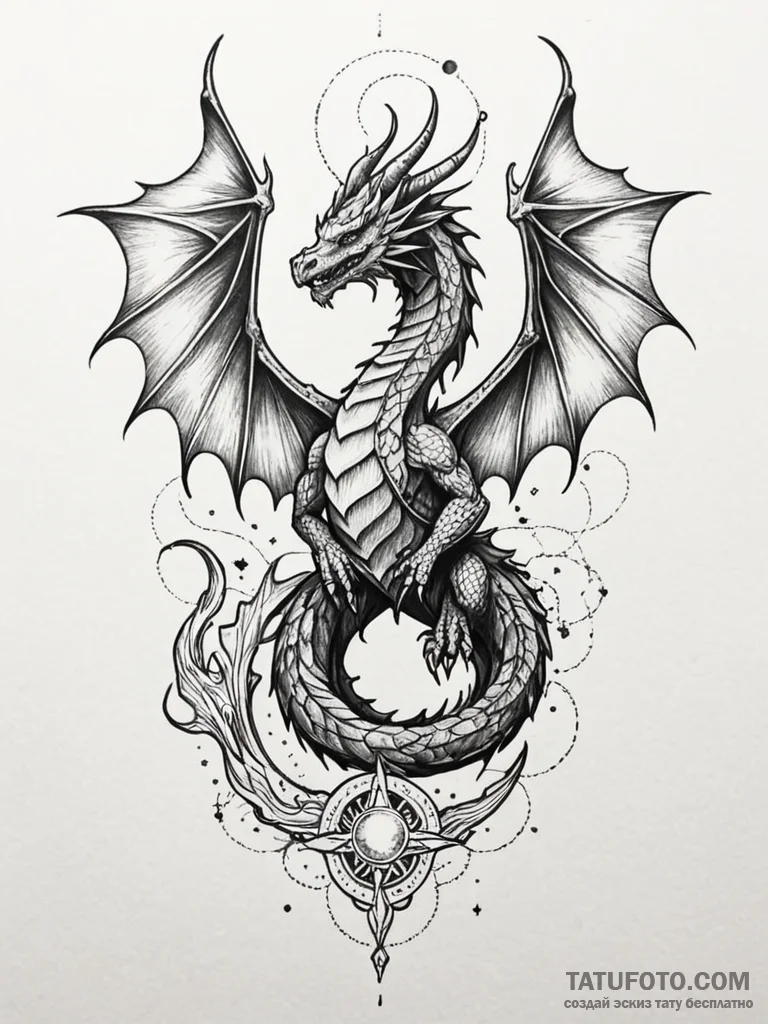 Astral dragon with nebula wings, ink illustra… — эскиз тату (№1752293101_0, 12.07.2025 04:05) — Tatufoto.com
