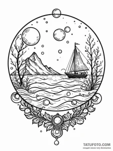 A whimsical bubble on a wet surface, glisteni... - эскиз тату (№1752294189_0, 12.07.2025 04:23) — Tatufoto.com