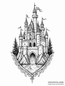 Medieval castle siege, tattoo drawing outline... - эскиз тату (№1752294273_0, 12.07.2025 04:24) — Tatufoto.com