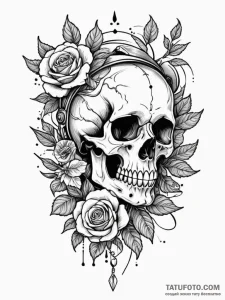 Ancient helm fused with bone, ink illustratio... - эскиз тату (№1752294523_0, 12.07.2025 04:28) — Tatufoto.com