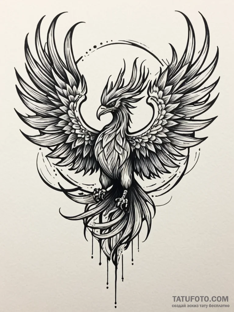 Ashen phoenix failing to rise, tattoo flash s… — эскиз тату (№1752294775_0, 12.07.2025 04:32) — Tatufoto.com