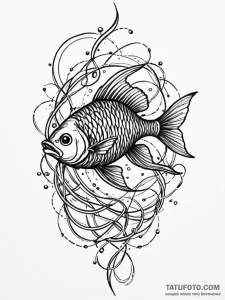 Atomic fish swimming through wires, tattoo fl... - эскиз тату (№1752294943_0, 12.07.2025 04:35) — Tatufoto.com