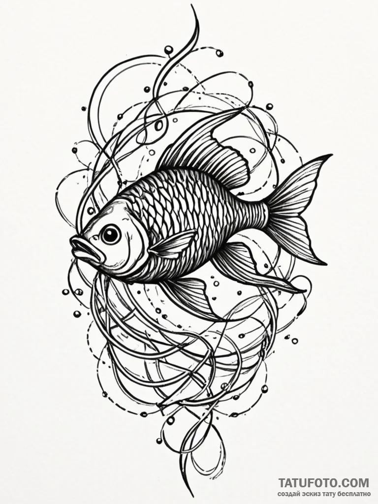 Atomic fish swimming through wires, tattoo fl… — эскиз тату (№1752294943_0, 12.07.2025 04:35) — Tatufoto.com
