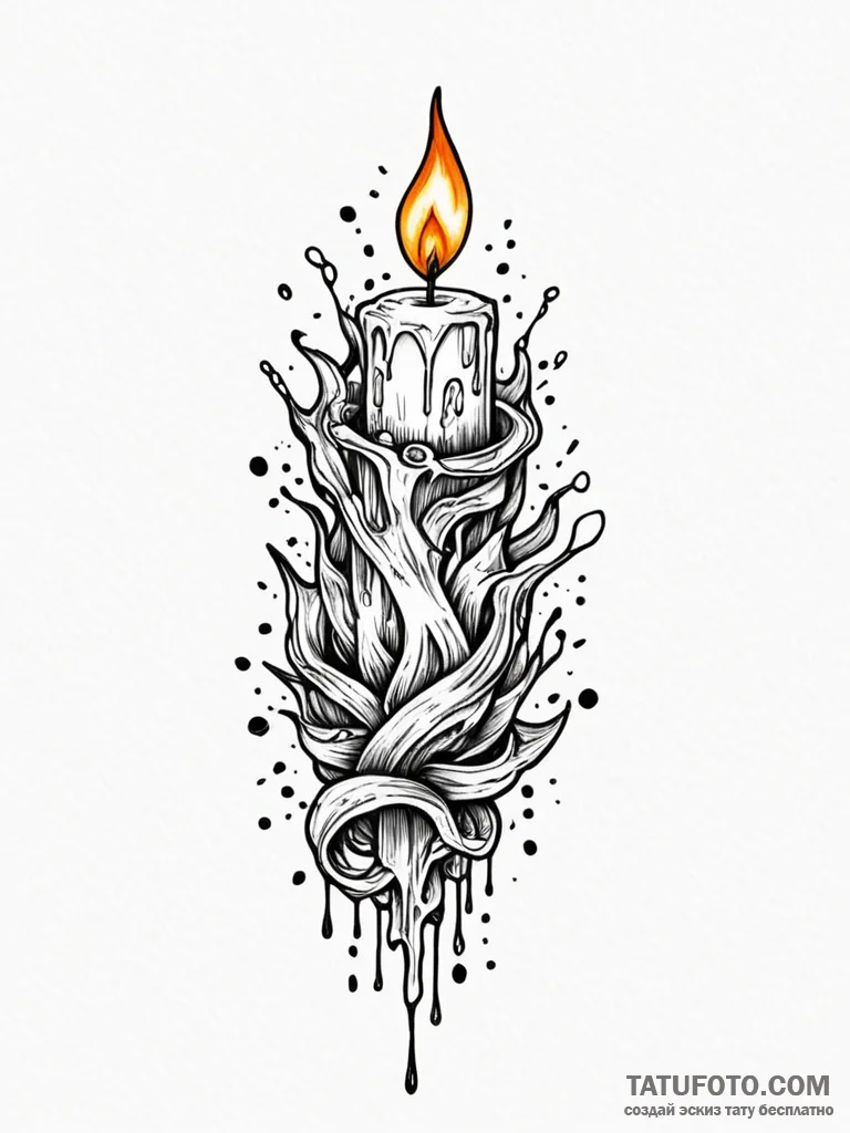 Arcane candle melting upwards, tattoo sketch... - эскиз тату (№1752295027_0, 12.07.2025 04:37) — Tatufoto.com