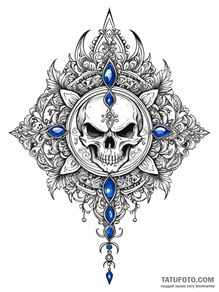 Sapphire staff crowned with bone, artistic ta... - эскиз тату (№1752295193_0, 12.07.2025 04:39) — Tatufoto.com