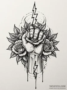 Zeus's hand, clenched and gathering a lightni... - эскиз тату (№1752295276_0, 12.07.2025 04:41) — Tatufoto.com