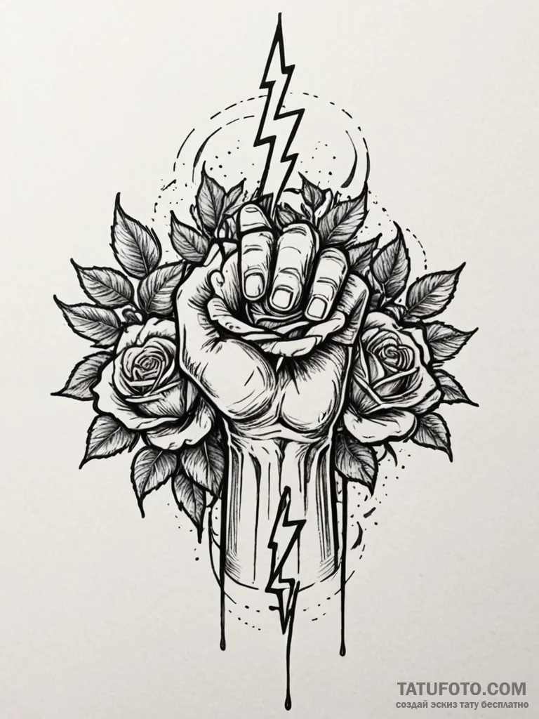 Zeus's hand, clenched and gathering a lightni... - эскиз тату (№1752295276_0, 12.07.2025 04:41) — Tatufoto.com