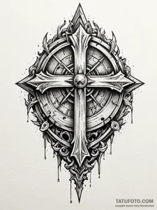 Relic shield shattered in ruins, tattoo sketc... - эскиз тату (№1752295442_0, 12.07.2025 04:44) — Tatufoto.com