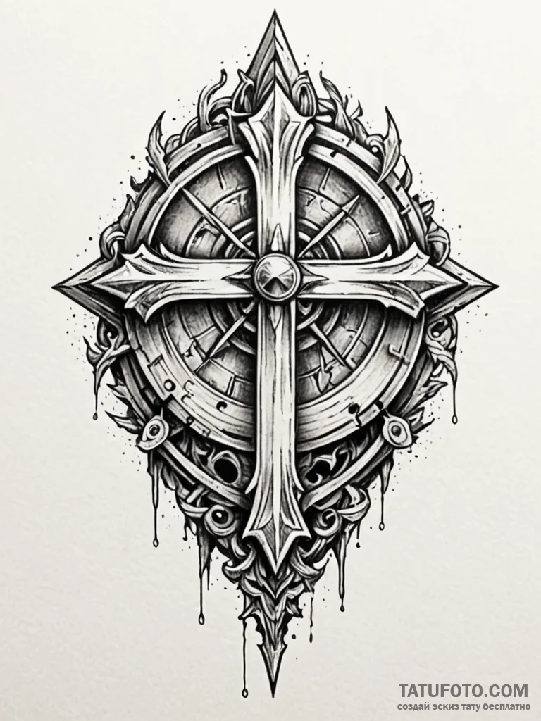 Relic shield shattered in ruins, tattoo sketc... - эскиз тату (№1752295442_0, 12.07.2025 04:44) — Tatufoto.com