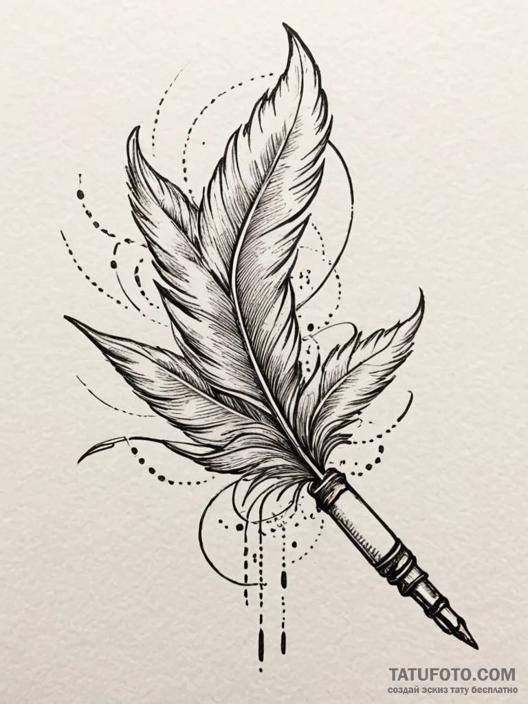 Quill pen writing in air, tattoo flash sheet... - эскиз тату (№1752295526_0, 12.07.2025 04:45) — Tatufoto.com