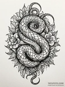 Animated serpent splitting into two, tattoo f... - эскиз тату (№1752295776_0, 12.07.2025 04:49) — Tatufoto.com