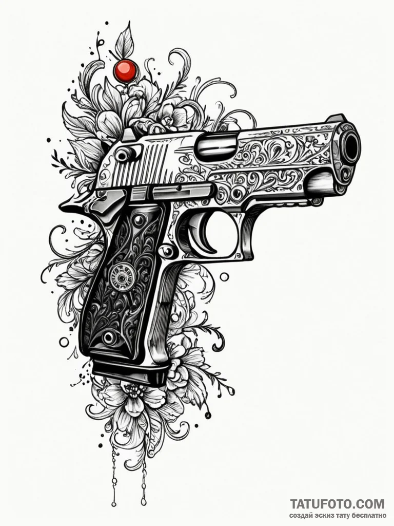Desert eagle pistol with intricate, baroque e... - эскиз тату (№1752295943_0, 12.07.2025 04:52) — Tatufoto.com