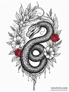 Ruby serpent beneath spectral bloom, artistic... - эскиз тату (№1752296445_0, 12.07.2025 05:00) — Tatufoto.com