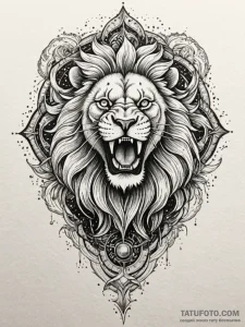 Astral lion roaring through nebula, concept a... - эскиз тату (№1752296613_0, 12.07.2025 05:03) — Tatufoto.com
