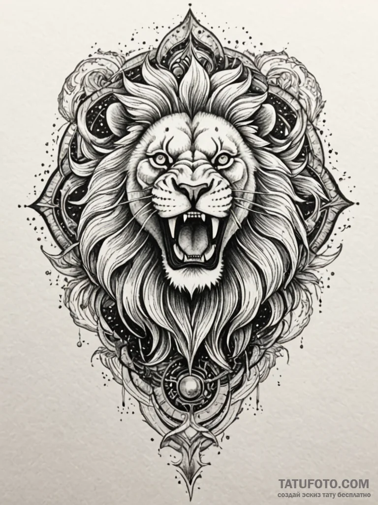 Astral lion roaring through nebula, concept a… — эскиз тату (№1752296613_0, 12.07.2025 05:03) — Tatufoto.com