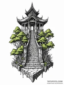Black sunken temple with bone stairs, tattoo... - эскиз тату (№1752296947_0, 12.07.2025 05:09) — Tatufoto.com