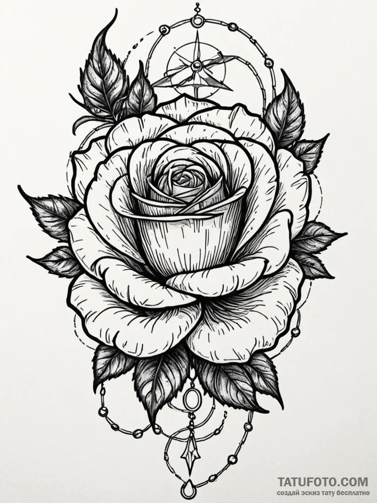 Arcane rose wrapped in spirit chains, ink ill... - эскиз тату (№1752297032_0, 12.07.2025 05:10) — Tatufoto.com
