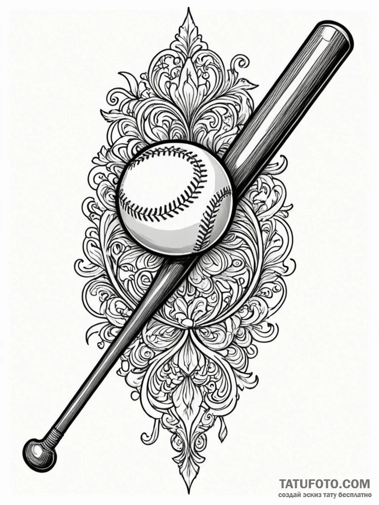 A classic baseball bat and ball, action,, tat... - эскиз тату (№1752297115_0, 12.07.2025 05:11) — Tatufoto.com