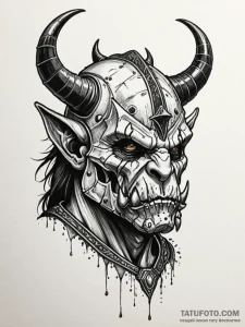 Orcish helm with cracked horns, tattoo line a... - эскиз тату (№1752297282_0, 12.07.2025 05:14) — Tatufoto.com