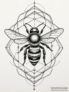 Honeybee on a honeycomb of geometric patterns... - эскиз тату (№1752297365_0, 12.07.2025 05:16) — Tatufoto.com