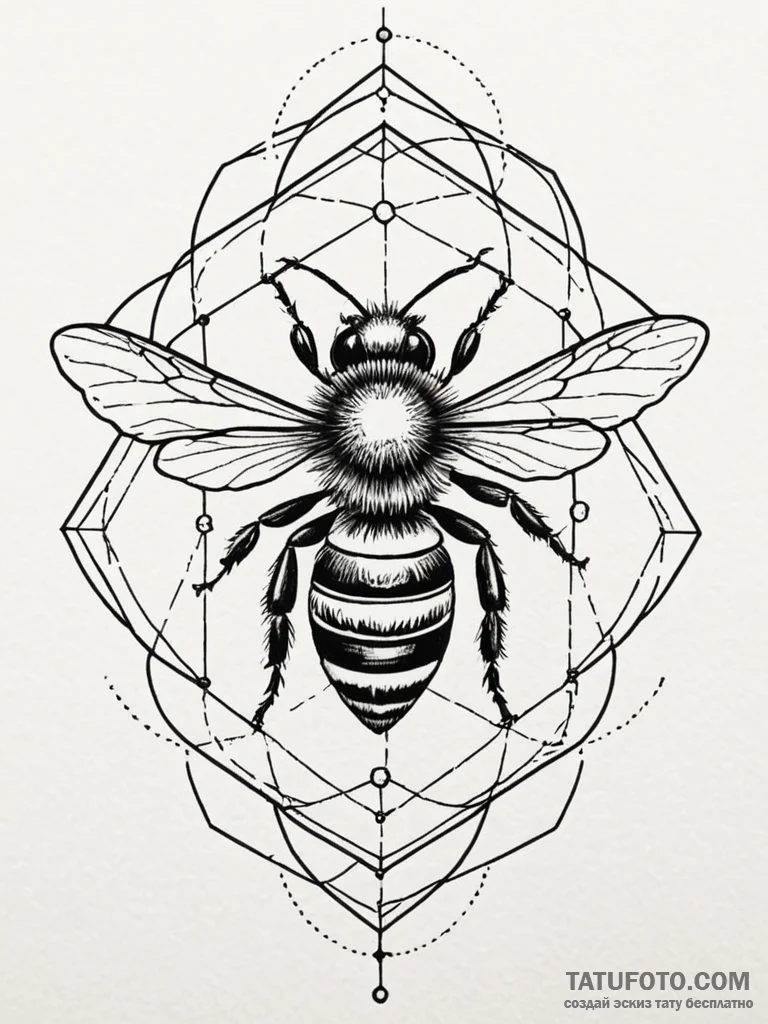 Honeybee on a honeycomb of geometric patterns... - эскиз тату (№1752297365_0, 12.07.2025 05:16) — Tatufoto.com