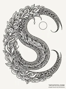 Black serpent curled around moon, tattoo sket... - эскиз тату (№1752297616_0, 12.07.2025 05:20) — Tatufoto.com