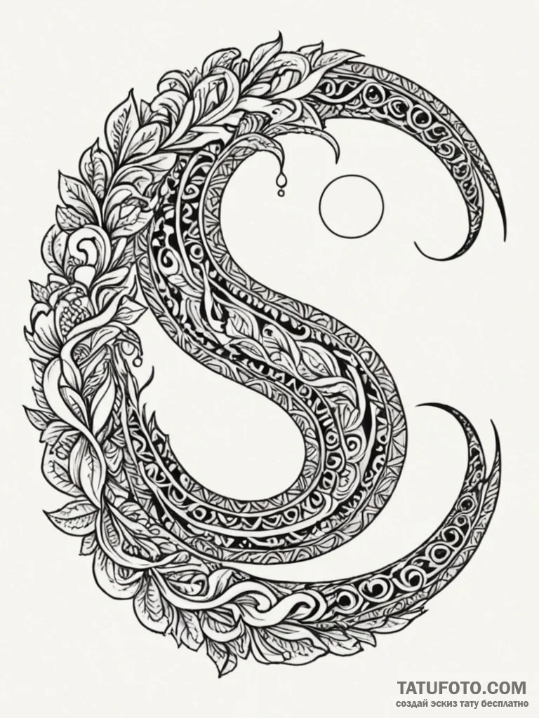Black serpent curled around moon, tattoo sket… — эскиз тату (№1752297616_0, 12.07.2025 05:20) — Tatufoto.com