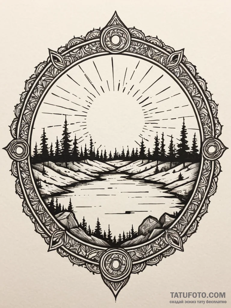 An ancient stone circle silhouetted against a... - эскиз тату (№1752297950_0, 12.07.2025 05:25) — Tatufoto.com