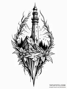 Jungle dagger through shattered spire, ink il... - эскиз тату (№1752298034_0, 12.07.2025 05:27) — Tatufoto.com