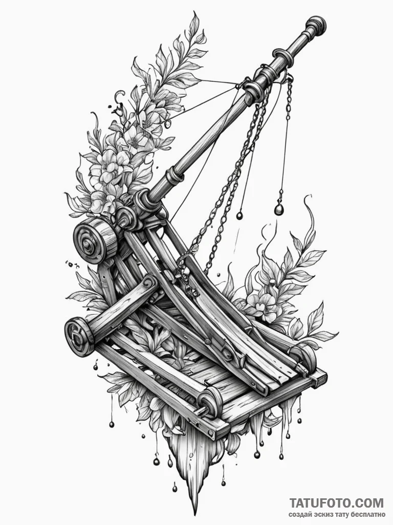 Medieval catapult launching a glitching, digi... - эскиз тату (№1752298285_0, 12.07.2025 05:31) — Tatufoto.com