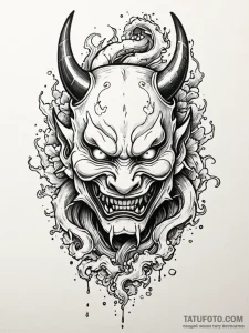 Japanese hannya mask, one side weeping, one r... - эскиз тату (№1752298536_0, 12.07.2025 05:35) — Tatufoto.com