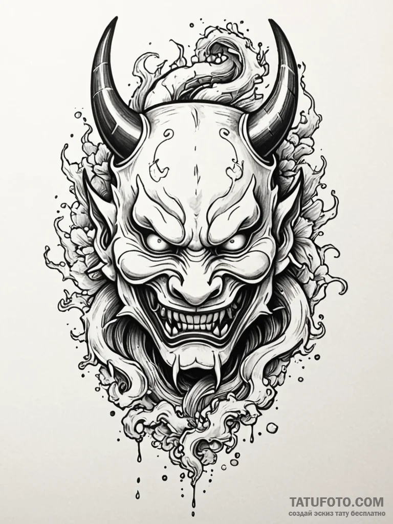 Japanese hannya mask, one side weeping, one r… — эскиз тату (№1752298536_0, 12.07.2025 05:35) — Tatufoto.com