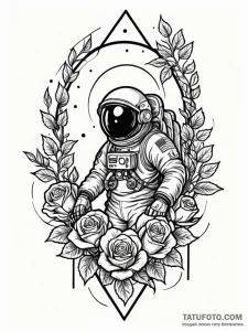 Astronaut melting into stars, ink illustratio... - эскиз тату (№1752298871_0, 12.07.2025 05:41) — Tatufoto.com